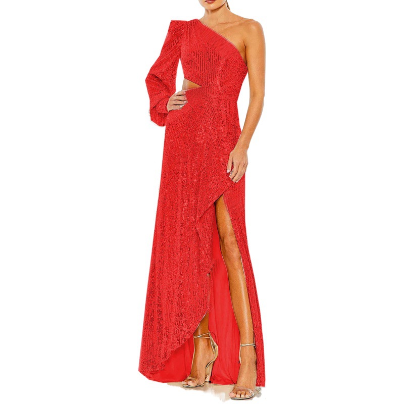Europa y América transfronteriza Comercio exterior verano nuevo fuera del hombro de la cintura vestido de una manga dividida gran swing banquete vestido de noche