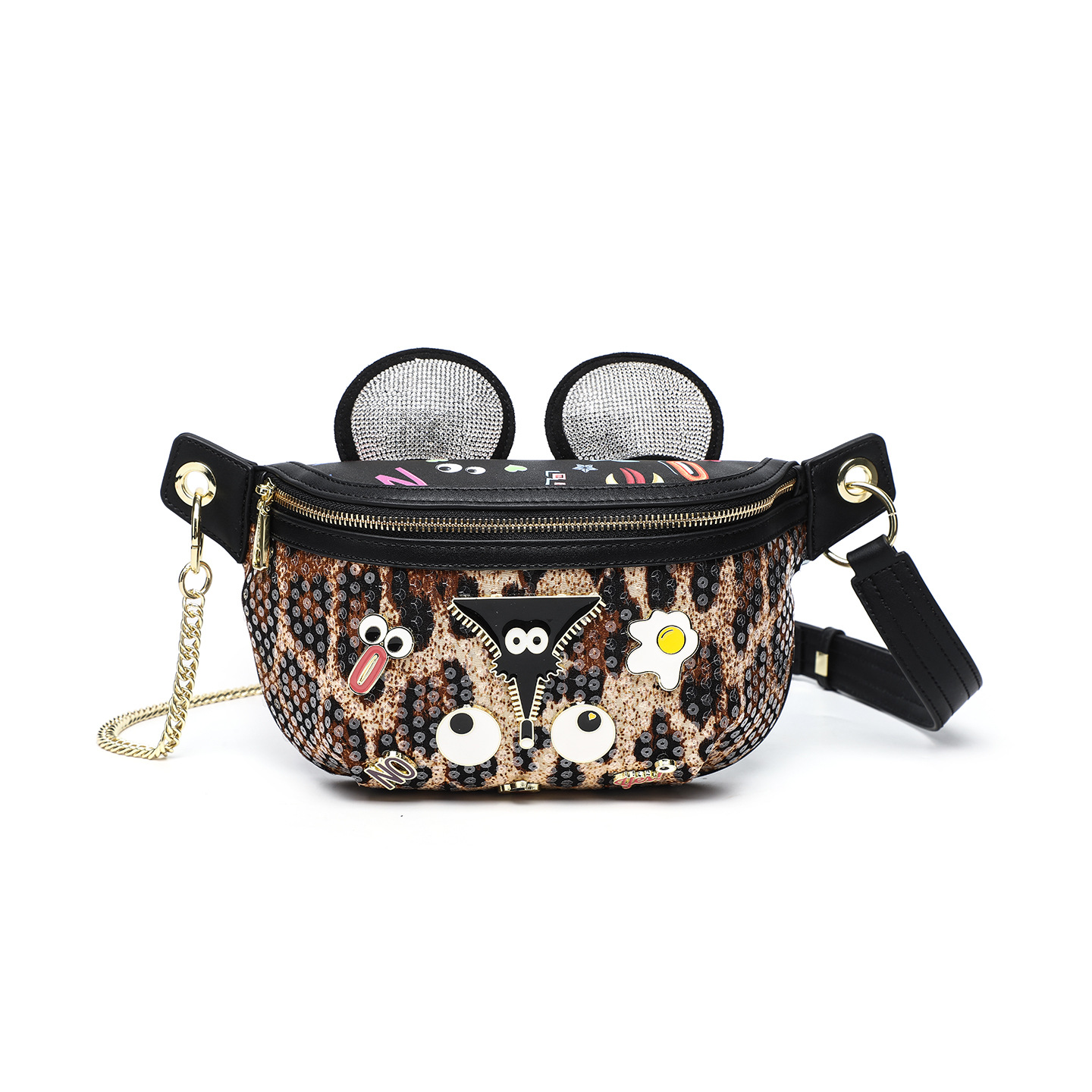 Otoño y invierno, cuentas de leopardo de alta calidad, bolso de mochila de damas, bolso de pecho de diamante de cadena de diseño lindo # 2865