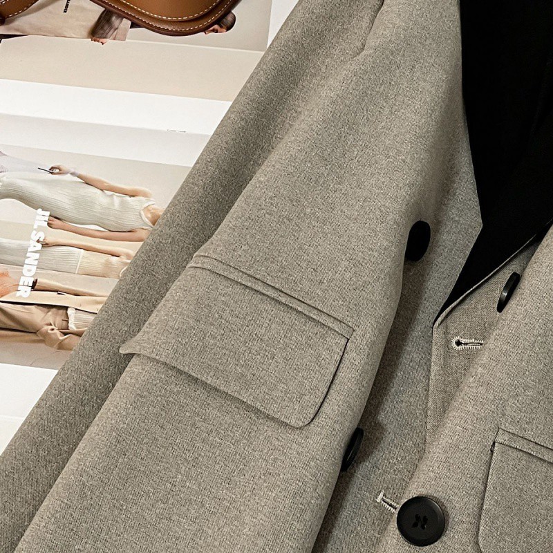 Dameskleding Drizzle Grey Retro Design Pak Jas Dames Temperament Lente En Herfst Nieuwe Stijl Splicing Design Niche Pak_voghion.com