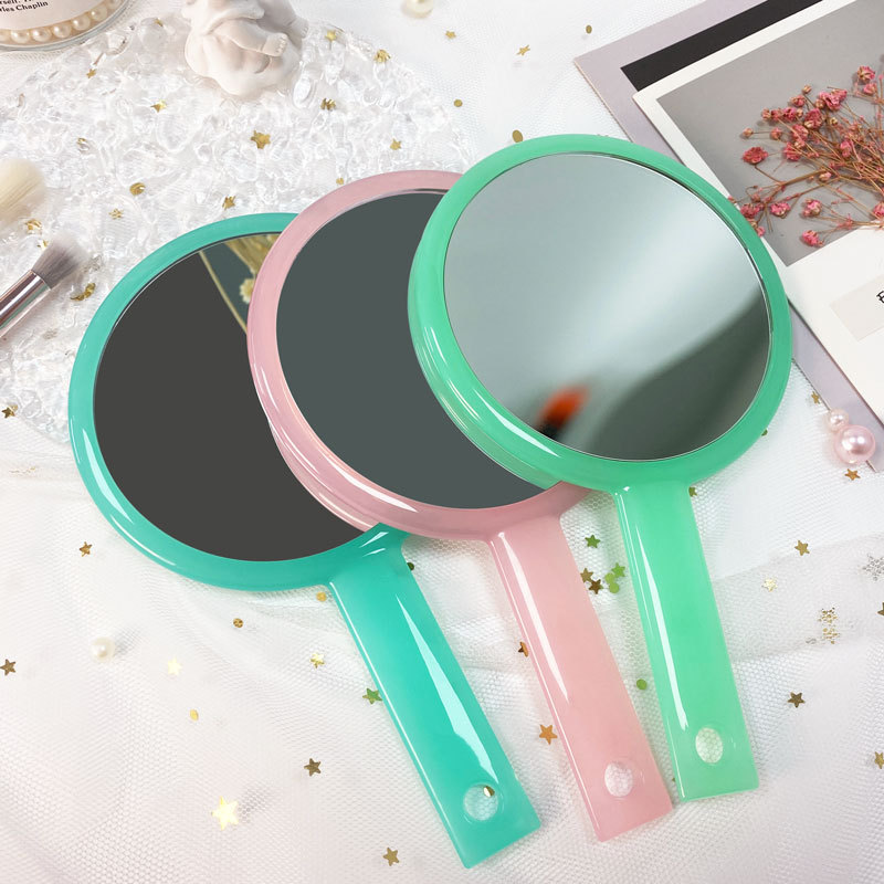 Estilo coreano ins HD de doble cara mango pequeño espejo redondo espejo de maquillaje portátil de mano espejo de regalo de bricolaje