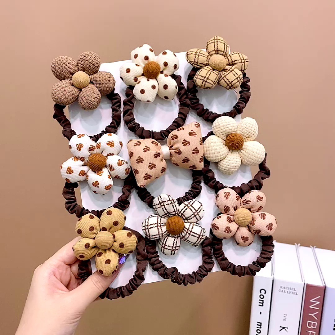 Brown Flor intestino delgado banda de pelo niños Chica corbata cabeza de la bola no duele el pelo banda de goma cuerda del pelo accesorios para el cabello tocado