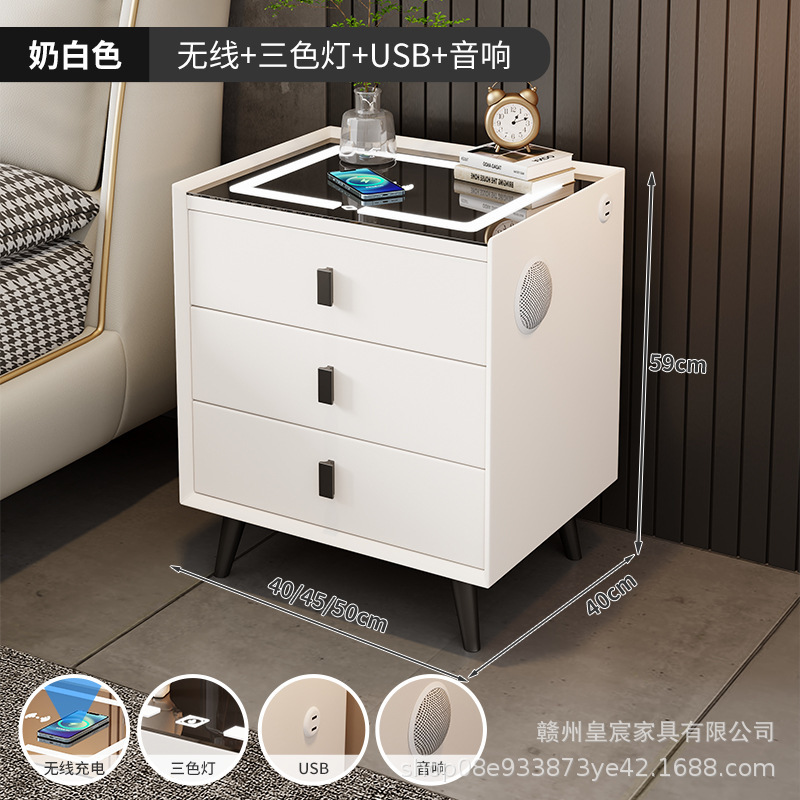 スマート多機能シンプルなベッドサイドキャビネット無垢材収納ホームモダンライト高級スタイルハイエンドベッドサイドキャビネット寝室|undefined
