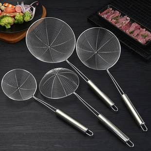 304 Colander Hot Pot Spoon Stainless Steel Wire Colander Round Tube Hollow Handle Mesh Colander Household Noodles Dumplings Frying Filter Spoon