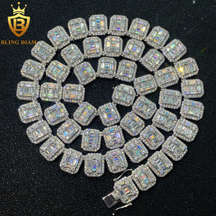 New 13mmS925 Silver Set Long Square Moissanite Cuban Chain Necklace Bracelet Wholesale AliExpress Europe and America Hot Sale