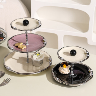 2024 New Multi-Layered Dried Fruit Plate Dessert Fruit Plate Creative High-Looking Ceramic Snack Storage Plate New Year Home Use