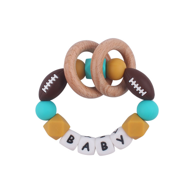 Nuevo bebé suministros de dibujos animados rugby mordedor chupete cadena calmante bebé DIY pulsera mordedor conjunto de dos piezas