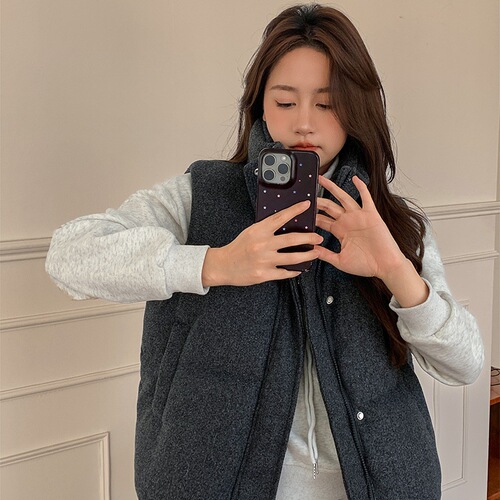 2026 autumn and winter new style gray woolen wool high-quality feeling, slimming and thick down cotton suit, women's vest, fashionable outer vest