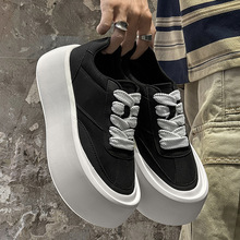 小白鞋休闲板鞋男款夏季透气男厚底增高新款时尚男鞋43121黑色-J