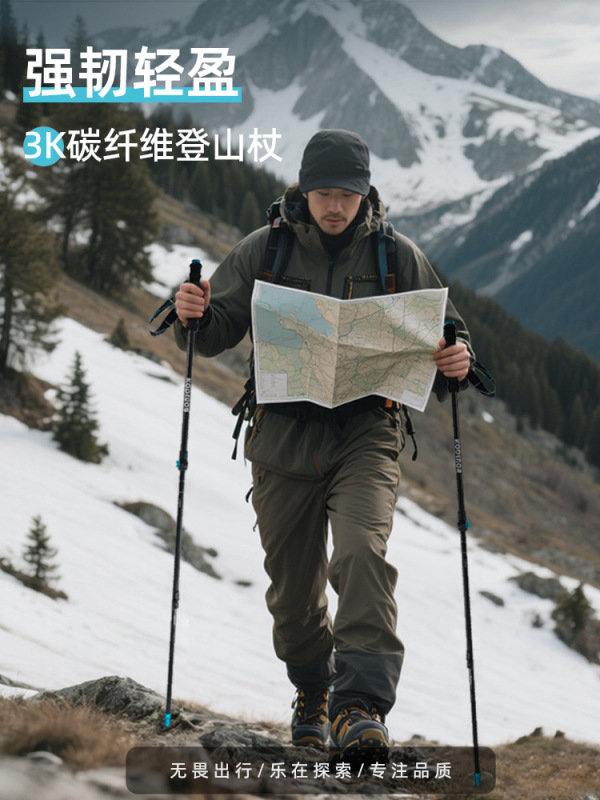 金属杖尖超轻3K碳纤维登山杖轻量化碳素伸缩男女户外爬山徒步杖|undefined