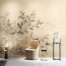 中式古典淡雅意境水墨竹子客厅背景墙纸壁布民宿茶室书房环保壁画