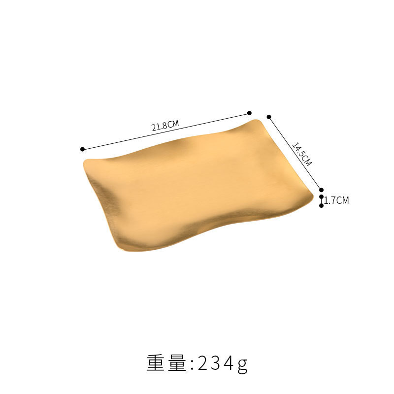 韩式不锈钢长方形盘金色异形盘子烧烤碟点心平盘浅盘烤肉店餐具|undefined