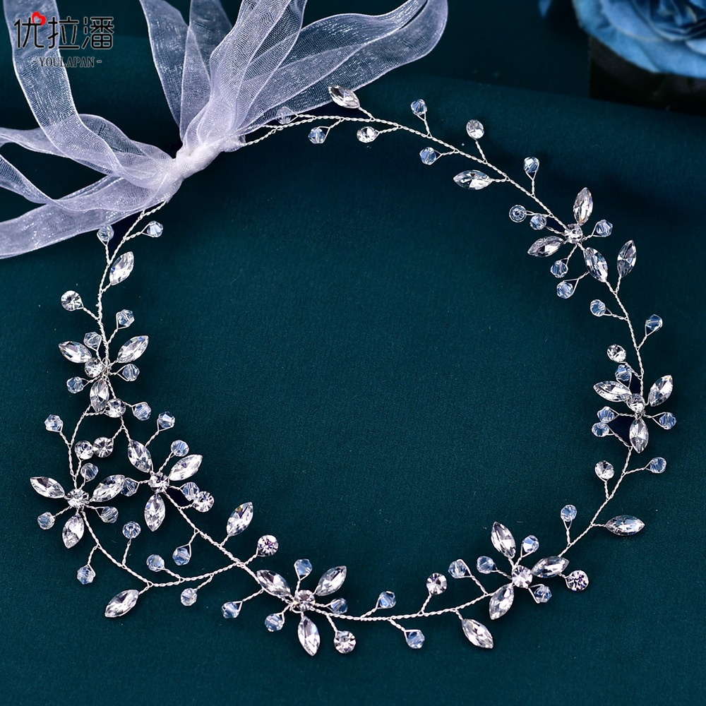 Yurapan HP142 estilo coreano tocado de novia de cristal diamante correa de pelo hecha a mano banda de pelo vestido de dama de honor accesorios de boda