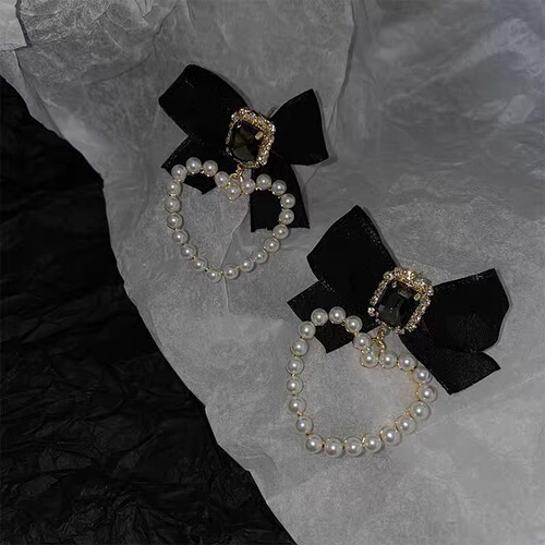 French love ribbon earrings for women 925 silver needle pearl earrings fairy retro high-end ins earrings jewelry wholesale