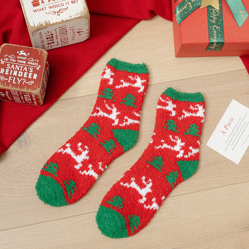 クリスマスの靴下のプレゼントの箱の女性のサンゴの絨毯の厚い保温の家の床の靴下の秋冬のぬいぐるみの床の靴下の睡眠の靴下|undefined