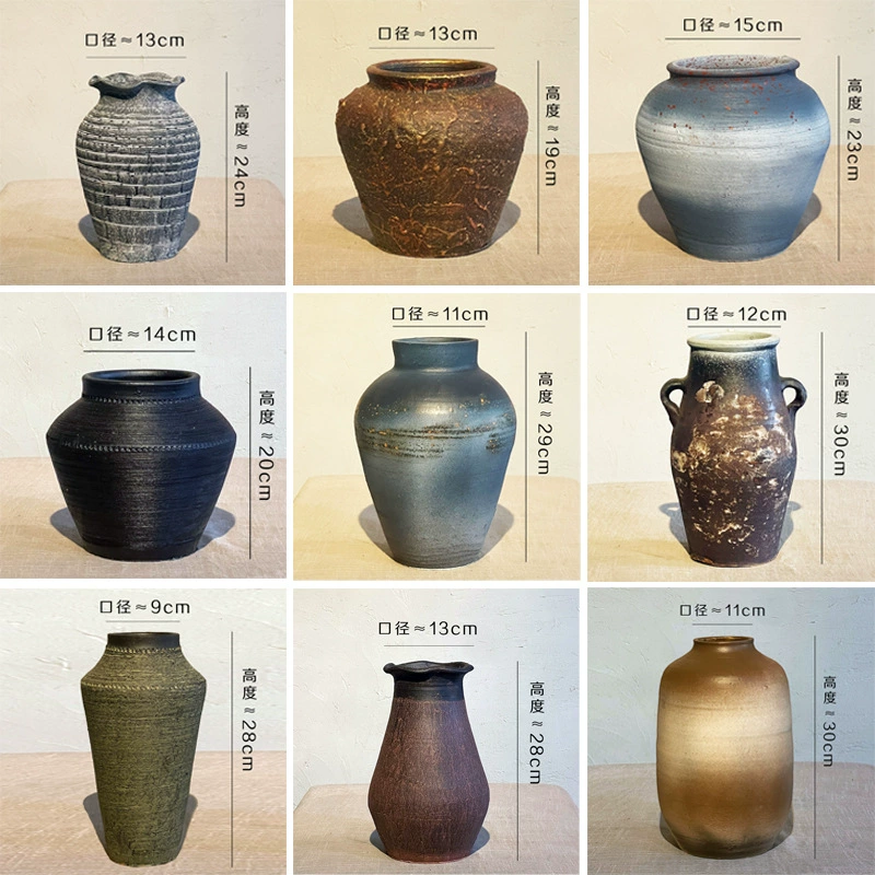 Ваза керамический орнамент для гостиной Цветочная композиция Новый китайский орнамент Цветок Ретро ручной работы Большой цветочный горшок глиняной глиняной горшок