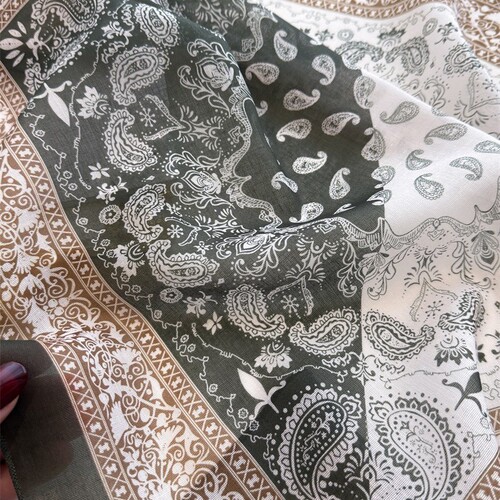 Retro cotton and linen cashew silk scarf for women's new fashionable small square scarf all-match decorative scarf sunscreen shawl
