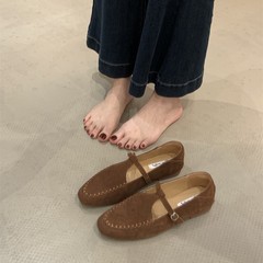 版~法式复古圆头磨砂玛丽珍单鞋女2025新款两穿浅口平底单鞋