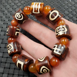 玉石手链三眼天珠圆珠手链九眼天珠路路通手链仿古玉石手链玉手串