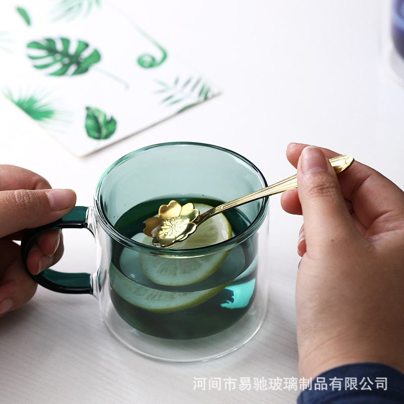 Taza de café creativa de vidrio de color de doble capa taza de té de vidrio de borosilicato taza de agua doméstica