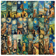 30张油画风小猫书签手帐文艺创意素材ins阅读纸质书签