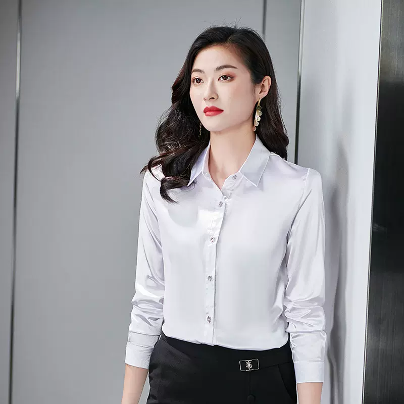 真丝缎面时尚长袖衬衫女士新款亮面衬衣气质洋气外穿上衣女优雅