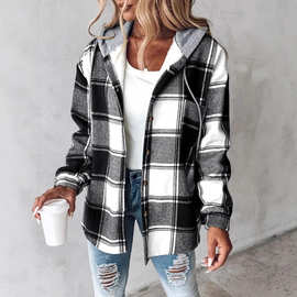 欧美休闲速卖通亚马逊爆款女士大格子款女士外套格子秋冬新款