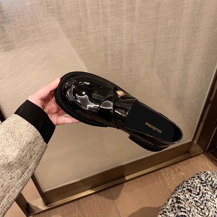 Camellia Thick-Soled Loafers for Women 2025 Spring New British Style Black Genuine Leather Small Leather Shoes One-Leg Flats