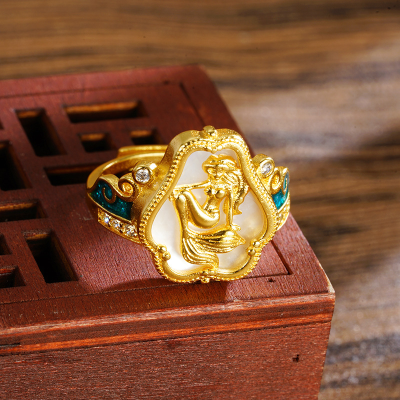 Anillo de sirena dorada de arena de Vietnam personalidad dulce joyería de corona de princesa sirena dorada ajusta el estilo popular