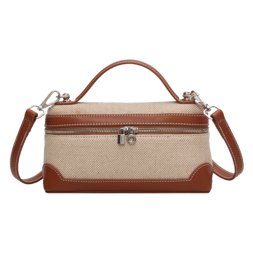 Bolso de mano retro europeo y americano, bolso cuadrado pequeño para mujer 2025, nuevo bolso cruzado de lona con bloques de color y patchwork.