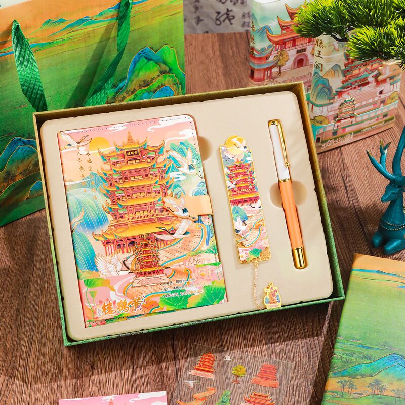 in stock Four Famous Buildings Hardcover PU Notepad Creative Small Gifts Creative Tengwang Pavilion Yellow Crane Tower Yueyang Tower