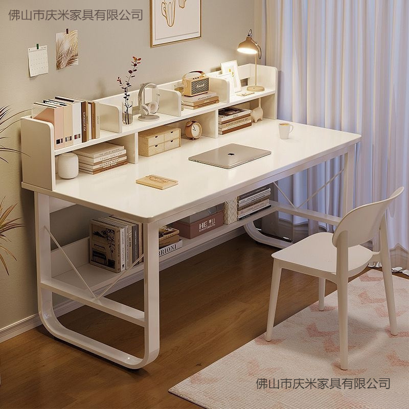 Cream Style Computer Desk with Bookshelf Desk Small Apartment Desk Rental Simple Storage Bedroom Office Student Desk