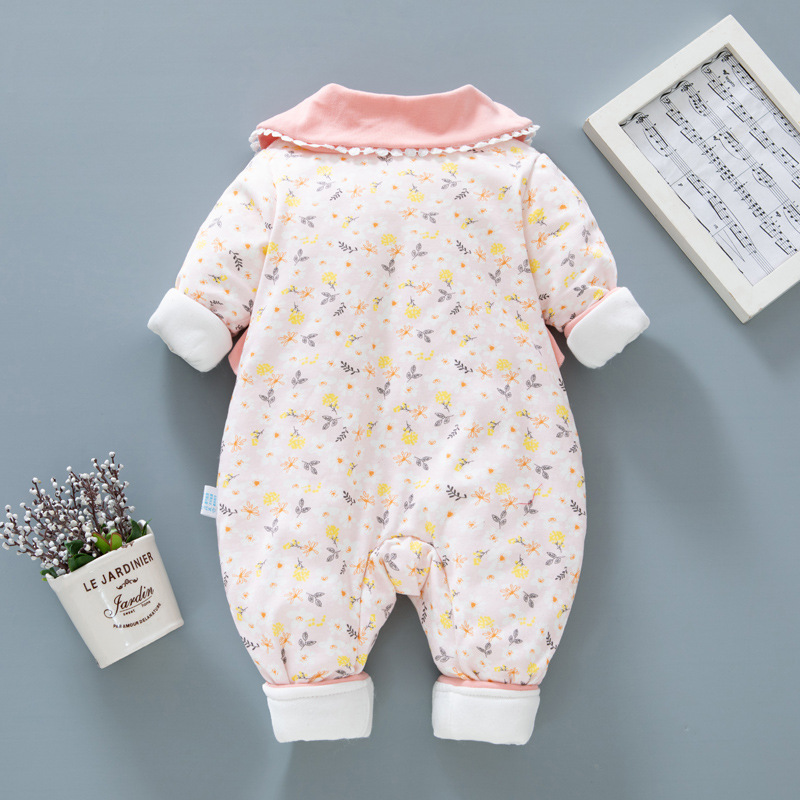 Estilo occidental bebé niñas mono acolchado Otoño e Invierno ropa de bebé recién nacido algodón mameluco fino algodón invierno