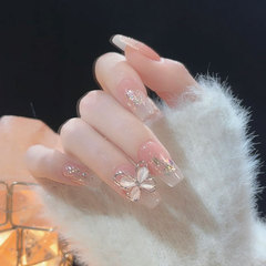 雅婕娜 仙氣水晶蝴蝶穿戴甲 長款裸色假指甲成品美甲貼片指甲貼片