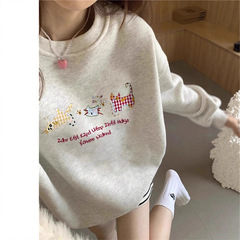 棉小个子圆领oversize卫衣女2025新款美式慵懒chic上衣长袖