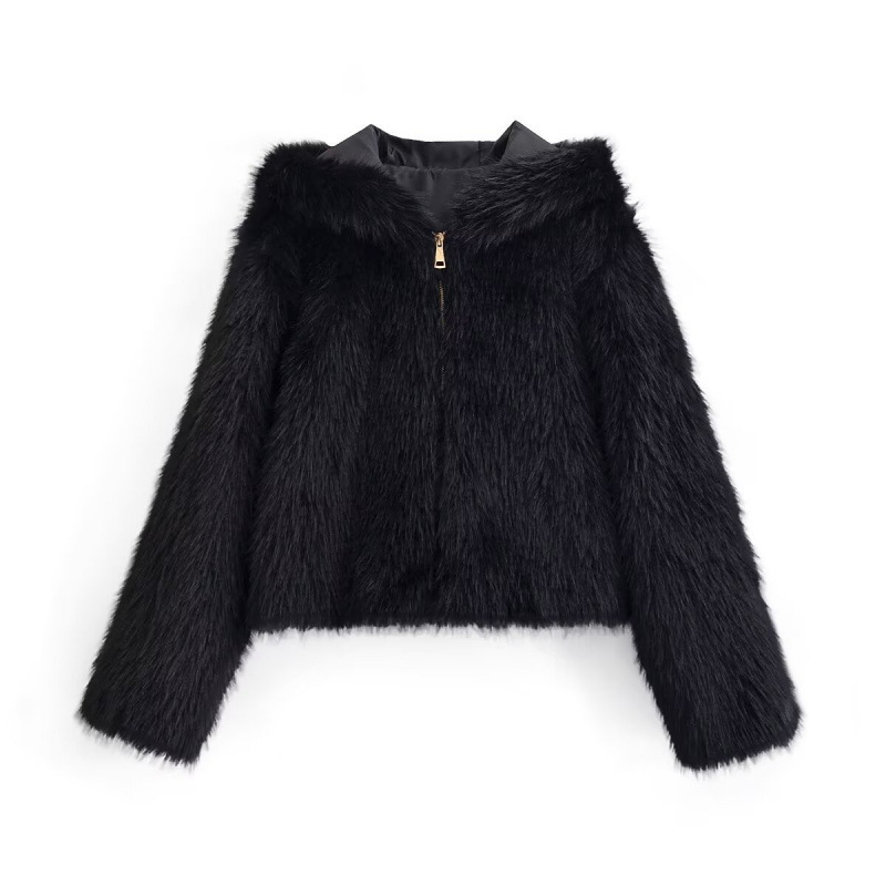 Cross-Border Export Fashion Women's Clothing 2025 Autumn and Winter European and American Hooded Long-Sleeved Artificial Fur Zipper Jacket Women's Wholesale Cross-Border Export Fashion Women's Clothing 2025 Autumn and Winter European and American Hooded Long-Sleeved Artificial Fur Zipper Jacket Women's Wholesale