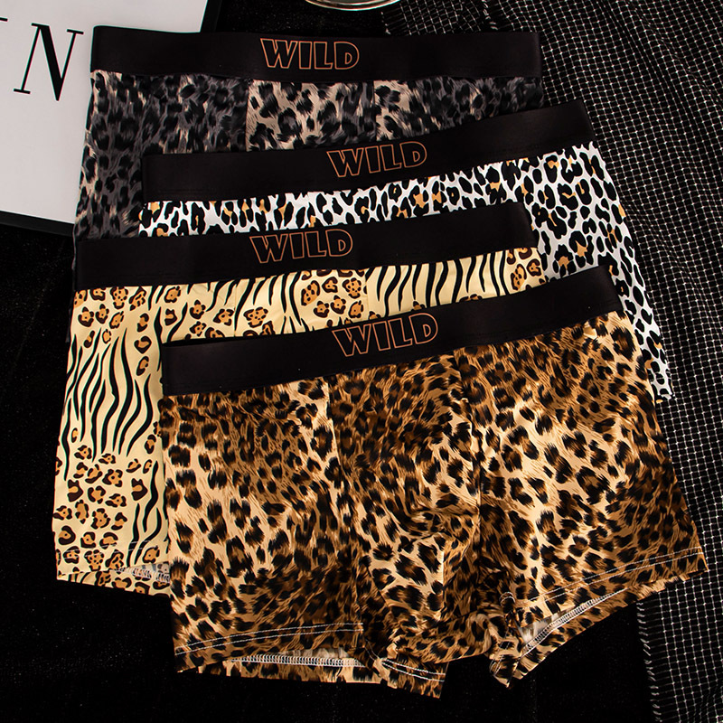 Multiple Packs of Light Luxury Men's Underwear, Leopard Print Sexy Boxer Briefs, Spring and Summer Ice Silk High-End Silky, Light, Breathable and Popular Style