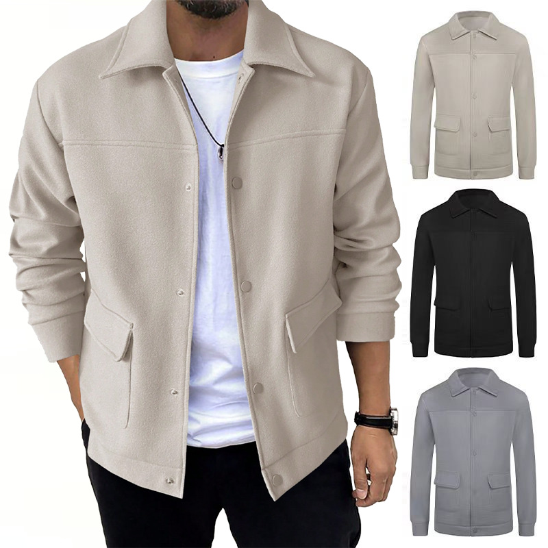 2026 Cross-Border Men's Clothing European and American Casual Woolen Jacket Long-Sleeve Turn-Down Collar Top Men's Foreign Trade Temu Amazon