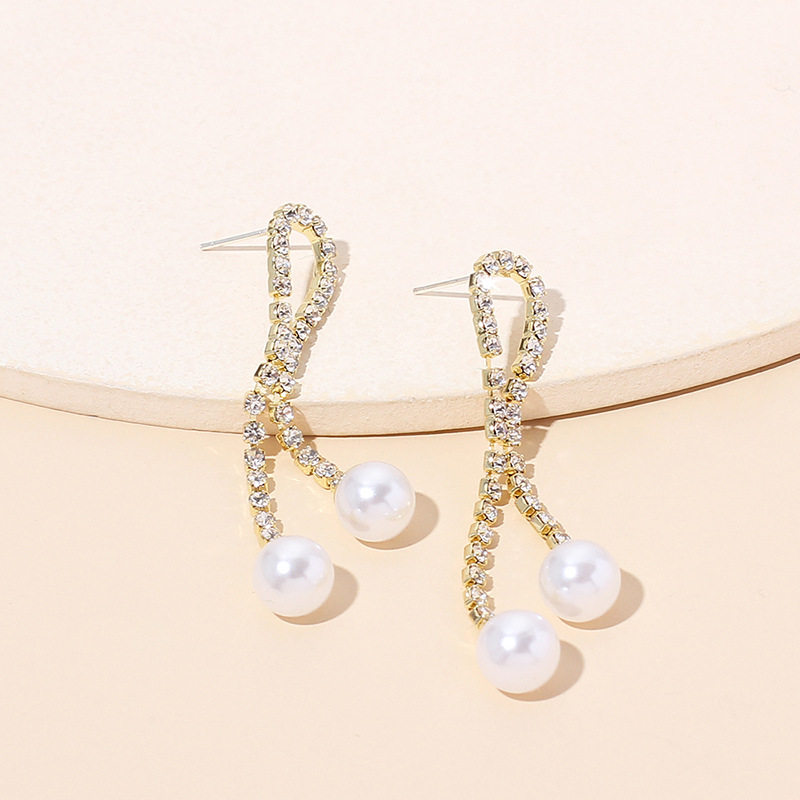 5g Weight Earrings Classification Wedding, Travel Occasion Women'S Gender Basic Style Gold Color Korean Rhinestone Pearl Long Tassel Earrings 1