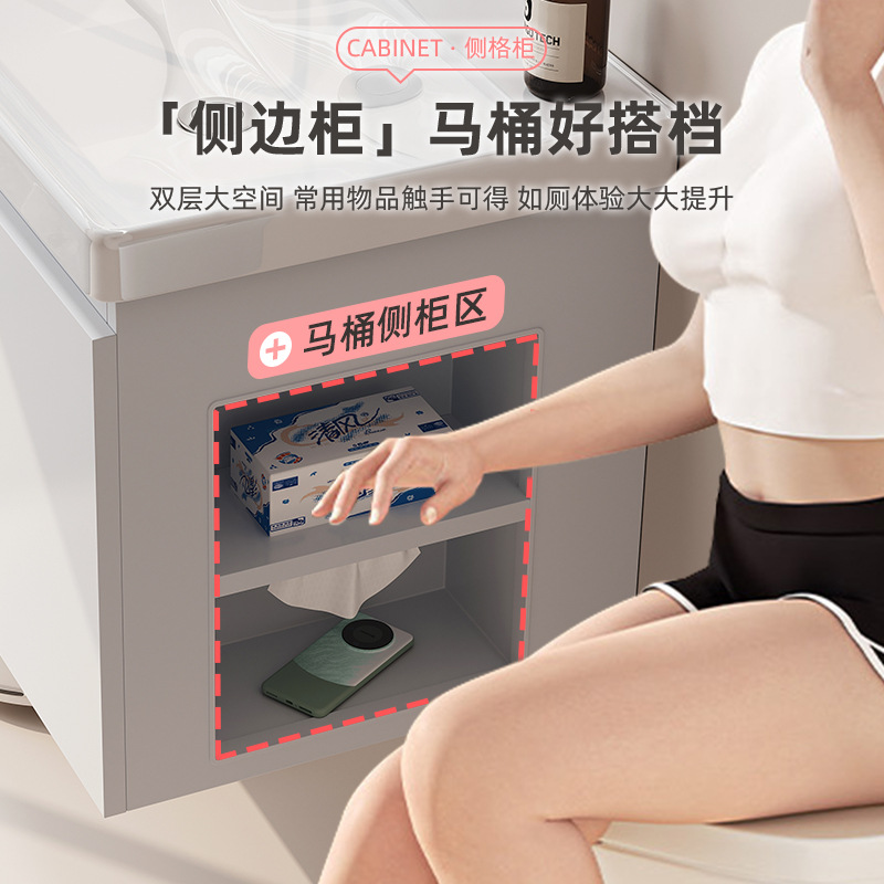 gabinete de baño de almacenamiento lateral combinación de paneles de panal de cerámica integral lavabo de baño lavabo de lavado de manos profundo lavabo