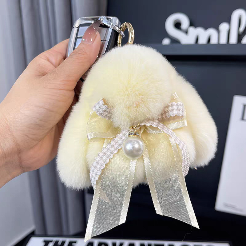 Cute imitación de conejo peludo arco pequeño conejo llavero de automóvil colgante in peluche muñeca mochila colgante