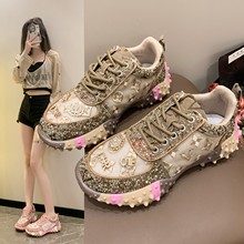 老爹鞋女欧货新款榴莲底网面透气水钻外穿休闲运动鞋跨境外贸女鞋