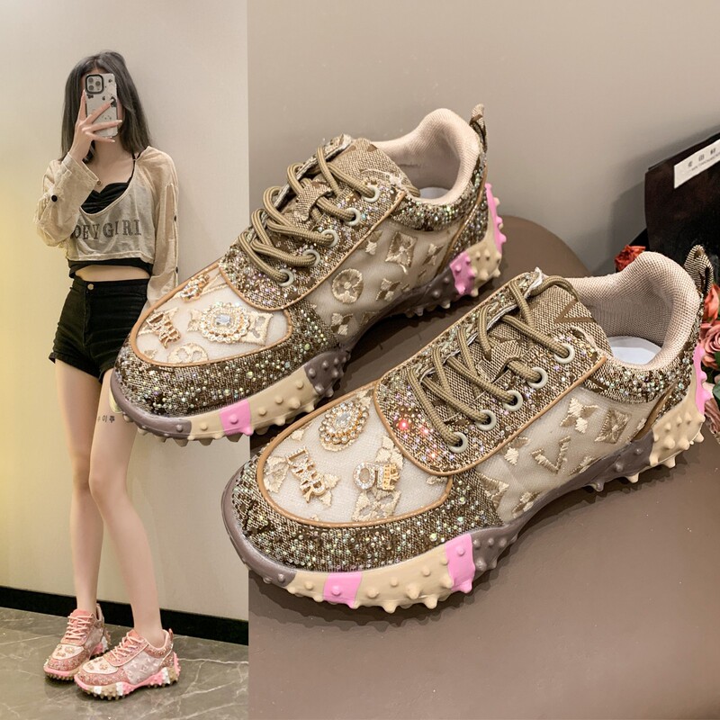 Torre Shoes Women's European New Durian Bottom Mesh Breathable Rhinestone Outer Wear Casual sneaker Cross-border Foreign Trade Women's Shoes Torre Shoes Women's European New Durian Bottom Mesh Breathable Rhinestone Outer Wear Casual sneaker Cross-border Foreign Trade Women's Shoes