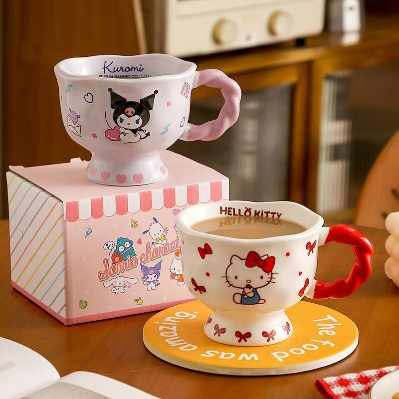 Sanrio Kurome Ceramic Cup for Girls, High-Looking Drinking Cup, Hello Kitty Mug, Gift Gift Sanrio Kurome Ceramic Cup for Girls, High-Looking Drinking Cup, Hello Kitty Mug, Gift Gift