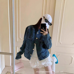 老钱风牛仔外套女款秋季2025新款小香风复古港味蓝色休闲美式上衣