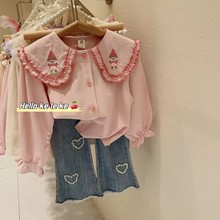 小江南布衣 童装2023年春秋季套装 女童翻领刺绣套装 中小童衣服