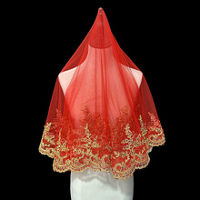 新款红色头纱新娘结婚礼服秀禾服红盖头中式复古风短款蕾丝拍照纱