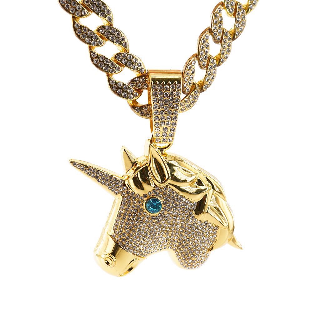 Collar de unicornio de moda europea y americana, nuevo y popular, estilo hip-hop, collar de animales de moda, accesorios de collar personalizados para hombre