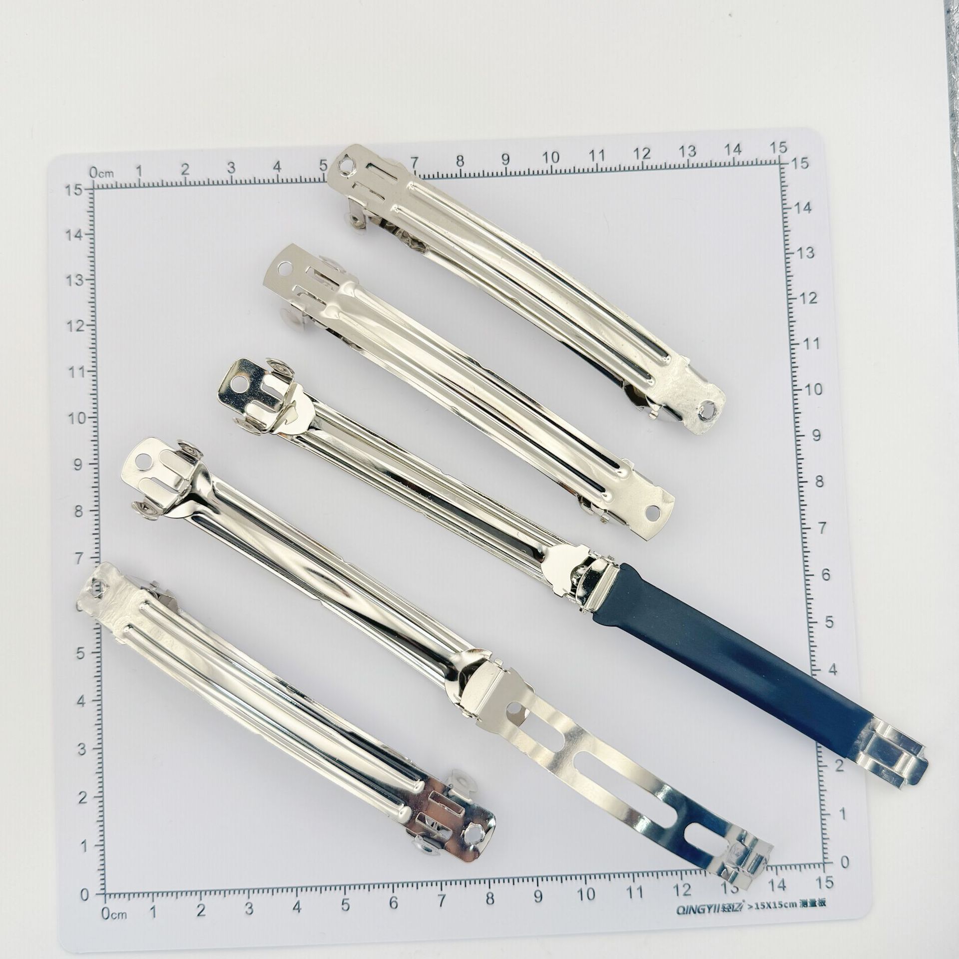 10公分宽三片韩国夹DIY发饰配件蝴蝶结三片式弹簧夹红铜带刺套皮