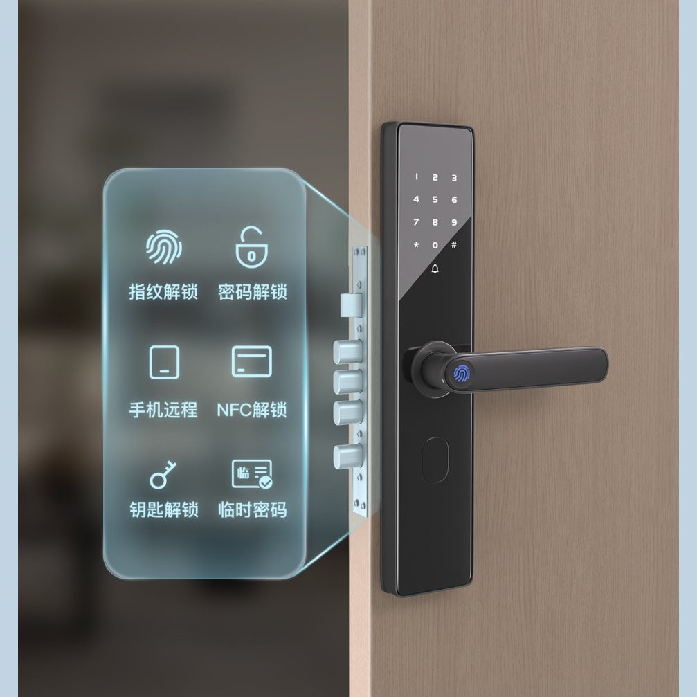 Cerradura inteligente Tongtong Cerradura de puerta para el hogar Cerradura de apartamento Cerradura de hotel Cerradura de tarjeta de crédito Casa de familia Propietario Casa de alquiler Cerradura Bluetooth Huella digital