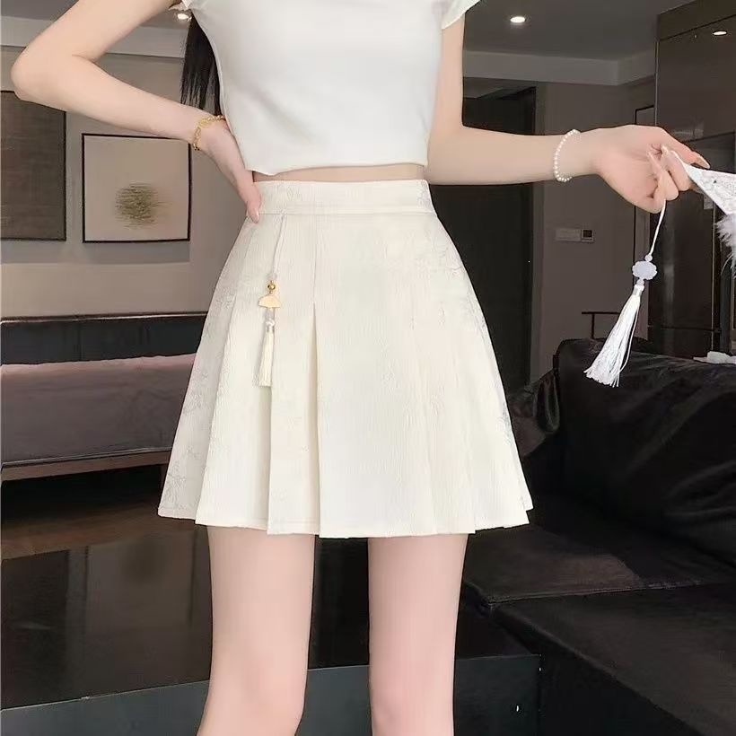 2026 Summer New Chinese Style Jacquard Horse Face Skirt Short High Waist Slimming Pleated Skirt Popular Short Skirt